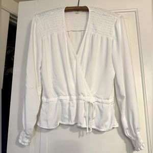 Cloth & Stone White Long Sleeved Top Cinched Waist - Size S